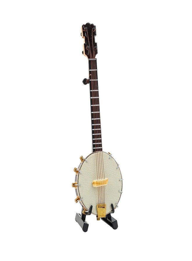 Dselvgvu Wooden Miniature Banjo with Stand and Case Mini Musical Instrument Banjo Replica Collectible Figurines Dollhouse Accessories Model Home Decoration Display Ornament (5.51"x1.97"x0.71") - Image 4